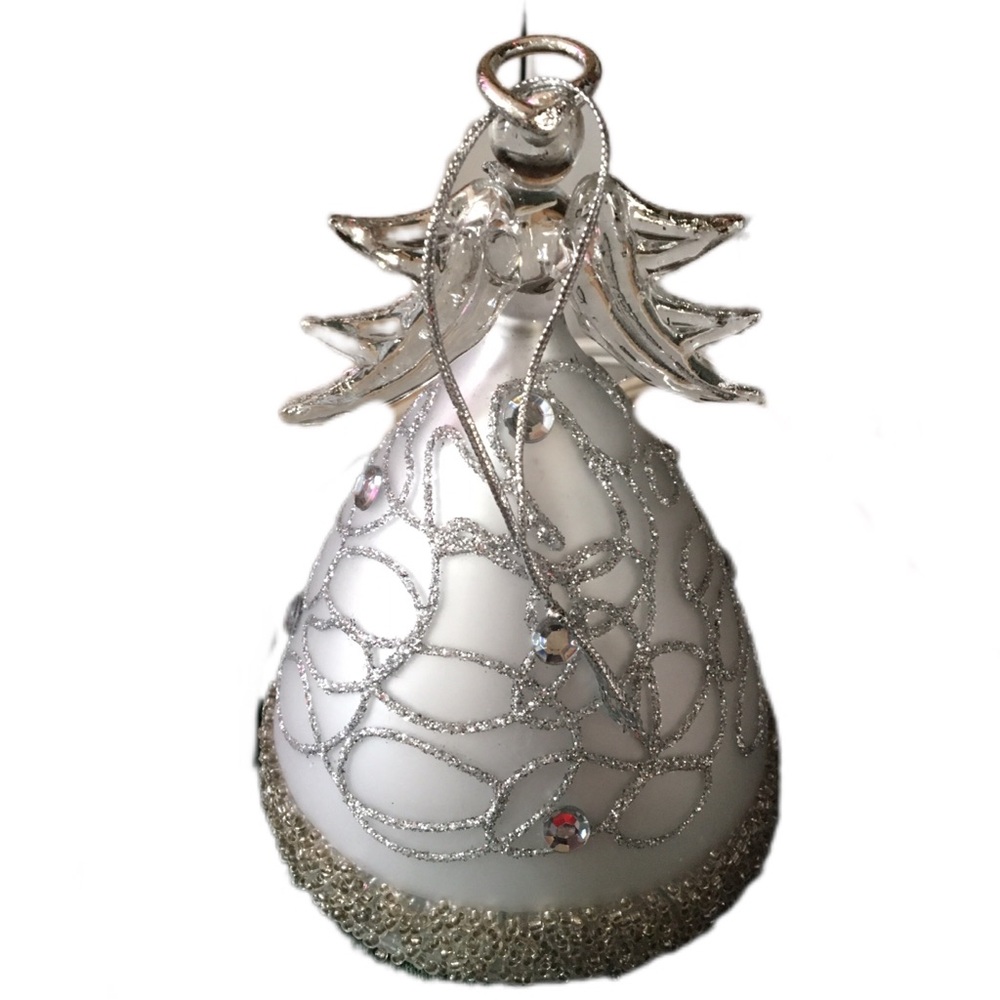 Elegant Silver and White Glass Angel Ornament